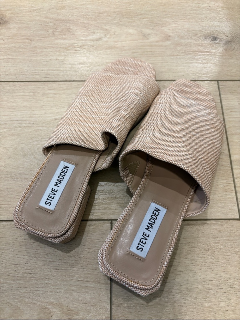Steve Madden Beige Woven Slide Mules